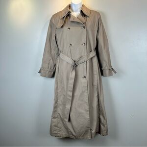 VTG London Fog Trench Coat Womens‎ 10 Tan Khaki Double Breasted Long Plaid Liner